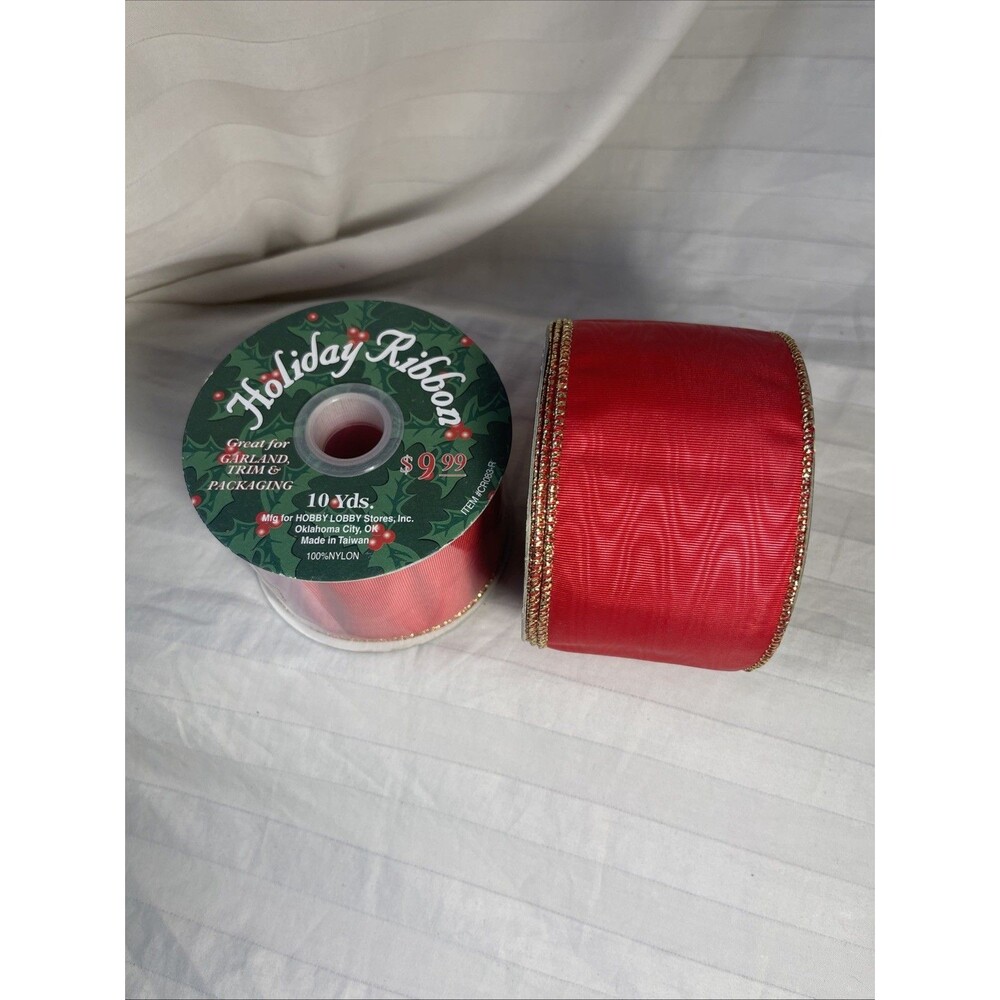 Holiday Ribbon- Red with Gold Trim, Nylon, by Hobby Lobby, CR083